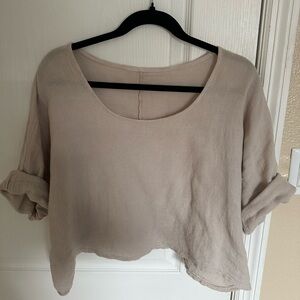Beige Linen Blend Cropped Top | Relaxed Fit | Made in Italy | Size M